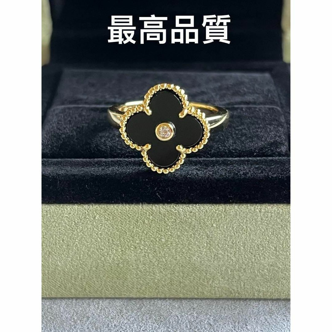 最高品質　イエローゴールド　11号 リング　指輪 オニキス 花　フラワー YG レディースのアクセサリー(リング(指輪))の商品写真
