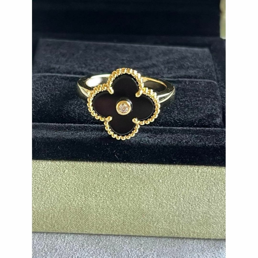 最高品質　イエローゴールド　11号 リング　指輪 オニキス 花　フラワー YG レディースのアクセサリー(リング(指輪))の商品写真