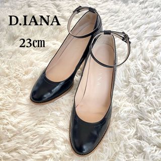 ダイアナ(DIANA)の【極美品】DIANA ダイアナ ストラップ付き 太ハイヒール 23㌢ 黒エナメル(ハイヒール/パンプス)