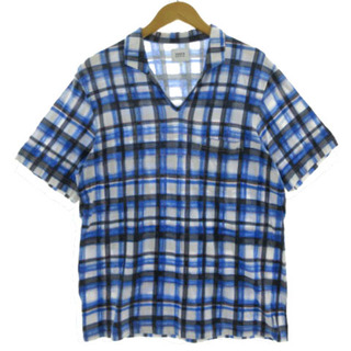 TAKEO KIKUCHI - タケオキクチ ポロシャツ 半袖 ストレッチ チェック 青 白 紺 グレー 赤 L