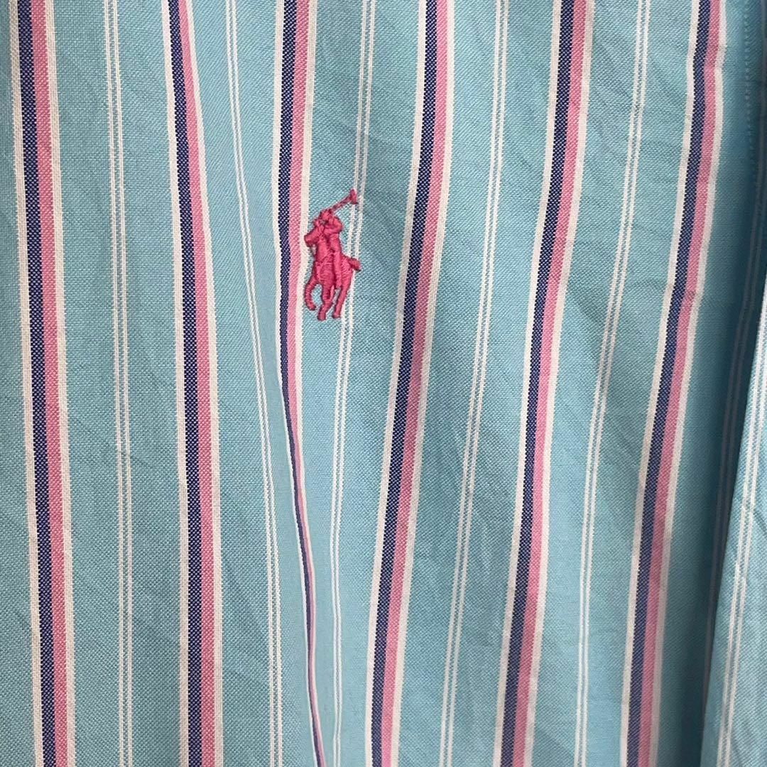 Ralph Lauren(ラルフローレン)のRalph Lauren ラルフローレン　BDシャツ　水色ストライプ　M刺繍ロゴ メンズのトップス(Tシャツ/カットソー(七分/長袖))の商品写真