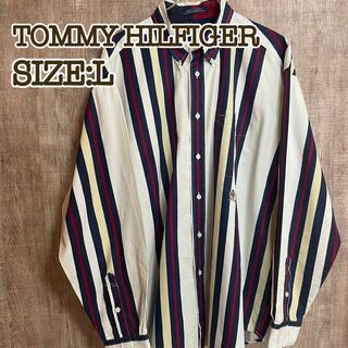 トミーヒルフィガー(TOMMY HILFIGER)のTOMMY HILFIGER トミーヒルフィガー　BDシャツ　ストライプ　L(Tシャツ/カットソー(七分/長袖))