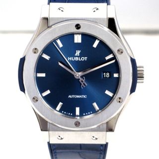 ウブロ(HUBLOT)のTh962581 ウブロ クラシック・フュージョン 42ｍｍ 542.NX.7170.LR チタニウム アリゲーター×ラバーベルト 自動巻き ブルー 腕時計 HUBLOT 美品・中古(腕時計(アナログ))