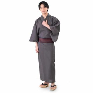 [あい藍] メンズ浴衣&帯 2点セット ベタつかない楊柳織り 綿麻 綿献上帯(その他)