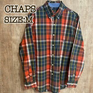 CHAPS - CHAPS チャップス　BDシャツ　オレンジチェック　ビッグサイズ　M 刺繍ロゴ