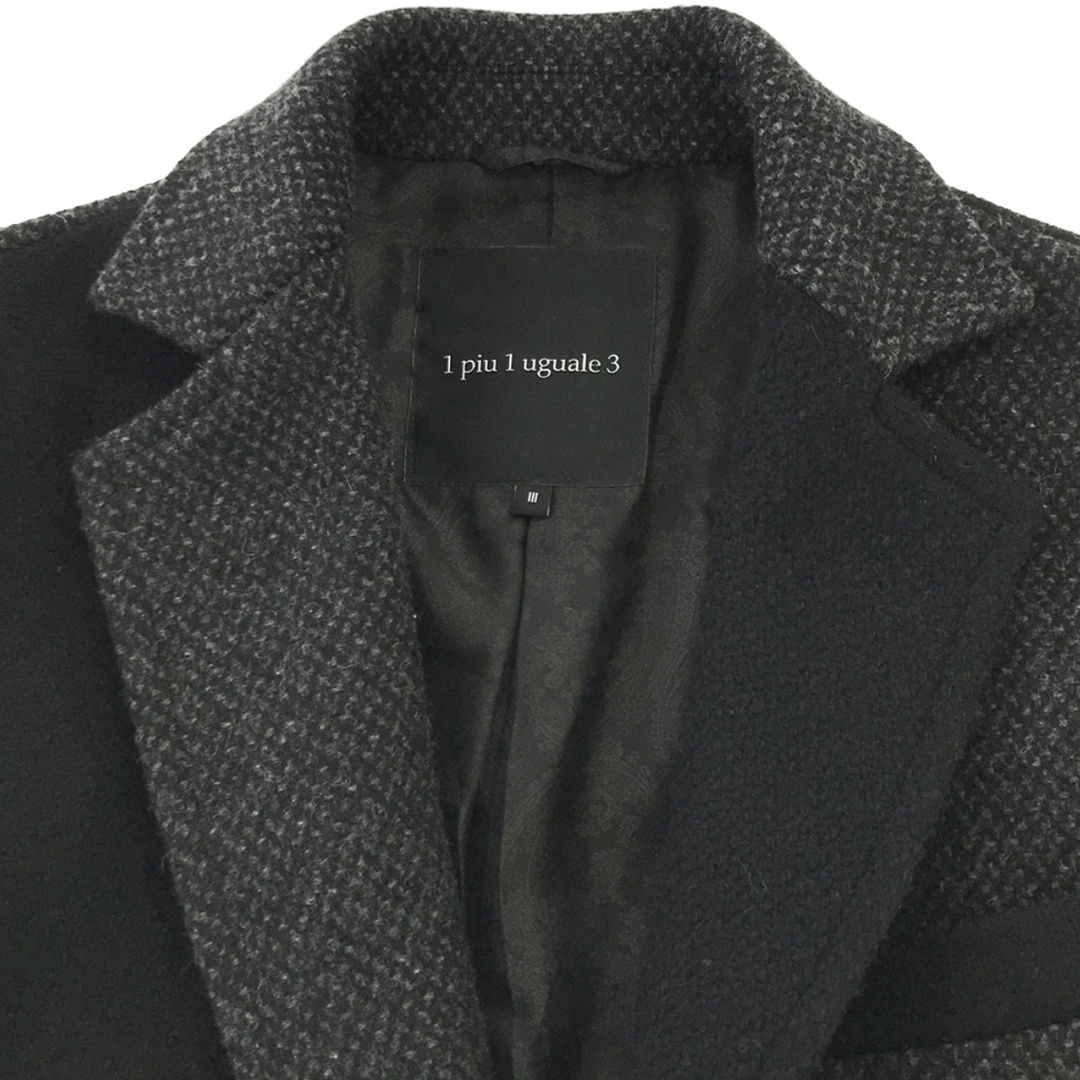 1piu1uguale3 ウノピゥウノウグァーレトレ 19SS CHESTER バイカラーウールチェスターコート MRC098 ブラック×グレー 3 メンズのジャケット/アウター(その他)の商品写真