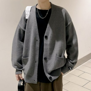 韓国 メンズ ニット カーディガン セーター オーバーサイズ 学生 グレー(ニット/セーター)