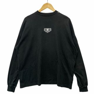 バレンシアガ(Balenciaga)のBALENCIAGA バレンシアガ 2022 699191 刺繍入り ダメージ加工 ロングTシャツ ブラック サイズL 正規品 / 34334(Tシャツ/カットソー(七分/長袖))