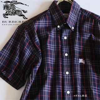 バーバリー(BURBERRY)の【BURBERRY】半袖　シャツ　チェック　紺　灰　L相当★(シャツ)