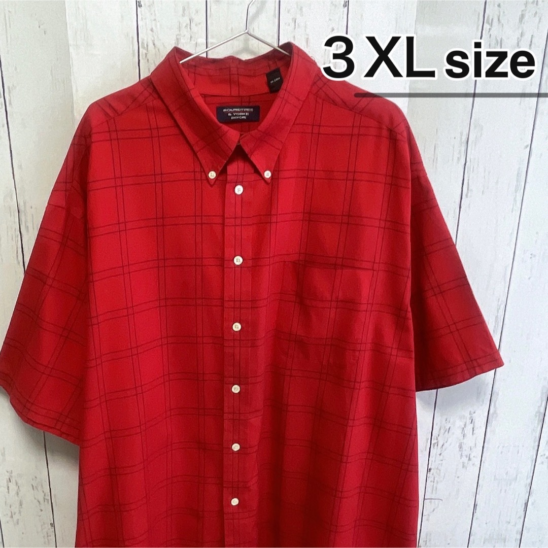 shirts(シャツ)のUSA古着　半袖シャツ　ドレスシャツ　3XL　チェック柄　レッド　ボタンダウン メンズのトップス(シャツ)の商品写真