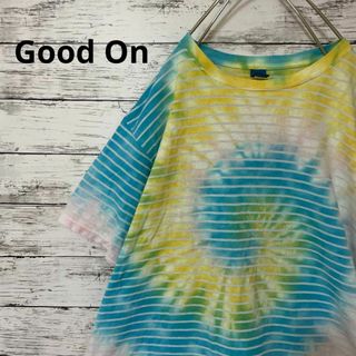 グッドオン(Good On)のGood On ボーダー×タイダイ柄Tシャツ ヒッピー 古着 お洒落 日本製(Tシャツ/カットソー(半袖/袖なし))