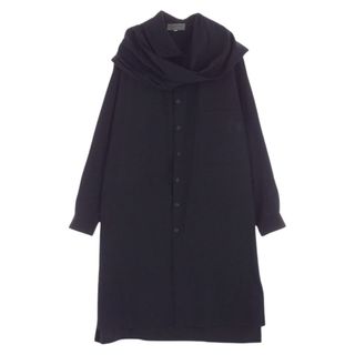 Yohji Yamamoto POUR HOMME ヨウジヤマモトプールオム 長袖シャツ HR-B92-100 ウールギャバジン 衿ストール付き ロング 長袖 シャツ コート ブラック系 2【中古】(シャツ)