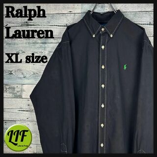 ラルフローレン(Ralph Lauren)のラルフローレン 緑刺繍ロゴ 長袖 BDシャツ 美品 ブラック XL(シャツ)