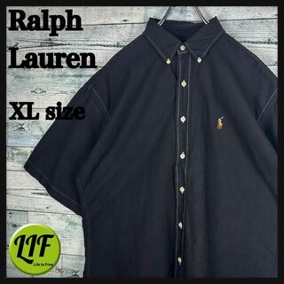 ラルフローレン 刺繍ロゴ 半袖 BDシャツ 美品 ブラック XL