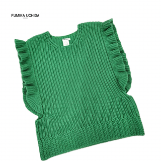 【FUMIKA UCHIDA】【3G Mix Shetland OVER FRILL VEST グリーン 36 国内正規品】