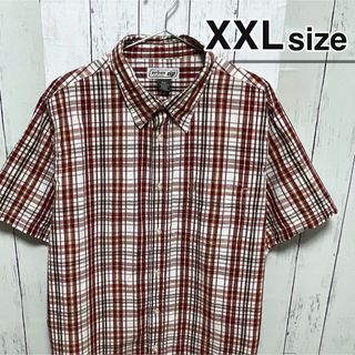 シャツ(shirts)のUSA古着　半袖シャツ　XXL　チェック柄　ワインレッド　赤　ホワイト　コットン(シャツ)