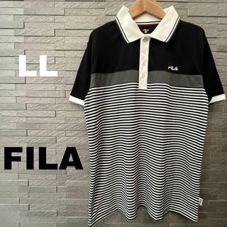 FILA - FILA フィラ メンズ 半袖 ポロシャツ LLサイズ ボーダー　ブラック×白