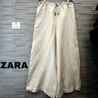 ザラ(ZARA)のザラ ZARA リネン　バギーパンツ ワイドパンツ ボトムス Mサイズ　ベージュ(バギーパンツ)