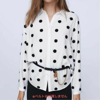 ZARA - ザラ zara ドット・水玉 長袖 シャツ ホワイト×黒 ブラウス トップス　S