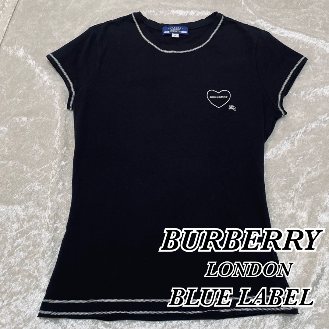 BURBERRY BLUE LABEL(バーバリーブルーレーベル)のバーバリー ロンドン ブルーレーベル 38 M ブラック 半袖 ハート レディースのトップス(Tシャツ(半袖/袖なし))の商品写真