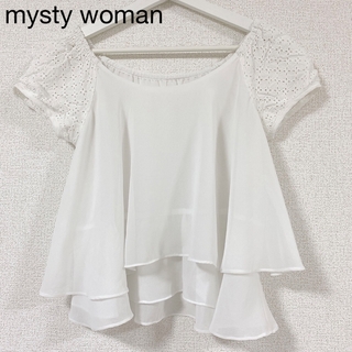 mysty woman半袖 ブラウス 白 ホワイト レース フリル ペプラム(シャツ/ブラウス(半袖/袖なし))