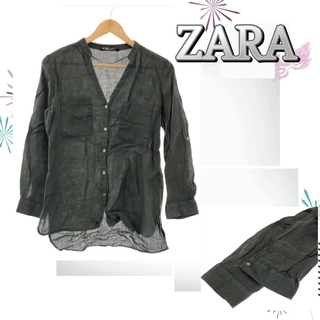ZARA - ザラ トップス シャツ シアー Vネック ボタン シンプル 綺麗め 長袖