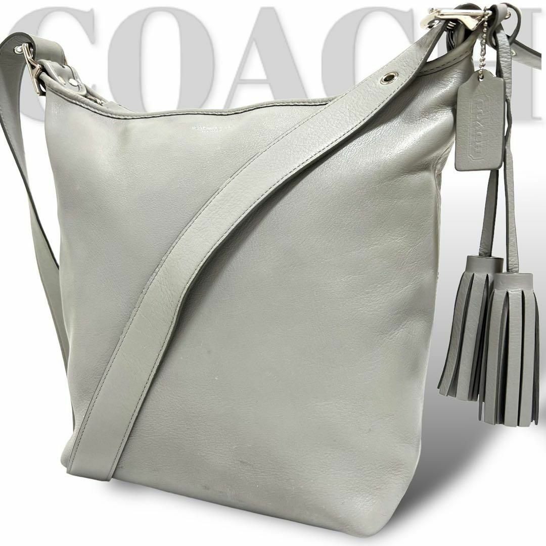 COACH(コーチ)の美品　コーチ ショルダーバッグ レザー 斜め掛け　ロゴ　チャーム　グレー レディースのバッグ(ショルダーバッグ)の商品写真