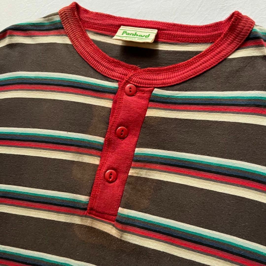 ボーダー　ヘンリーネックTシャツ　アメカジ　古着　Mサイズ　Panhard メンズのトップス(Tシャツ/カットソー(半袖/袖なし))の商品写真
