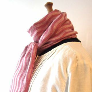 美品　PASHMINA★　カシミアシルク　ボーダー　大判ストール(ストール/パシュミナ)