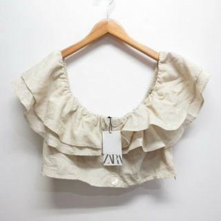 ザラ(ZARA)のザラ ZARA オフショルダー クロップド フリル ブラウス L ベージュ(シャツ/ブラウス(半袖/袖なし))