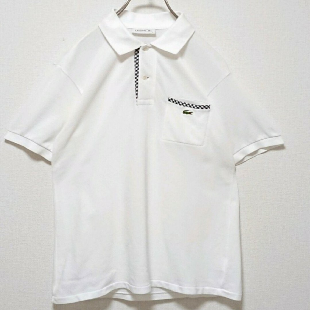 LACOSTE(ラコステ)のラコステ ワンポイント 刺繍 ロゴ チェック 柄 ポケット ホワイト ポロシャツ メンズのトップス(ポロシャツ)の商品写真