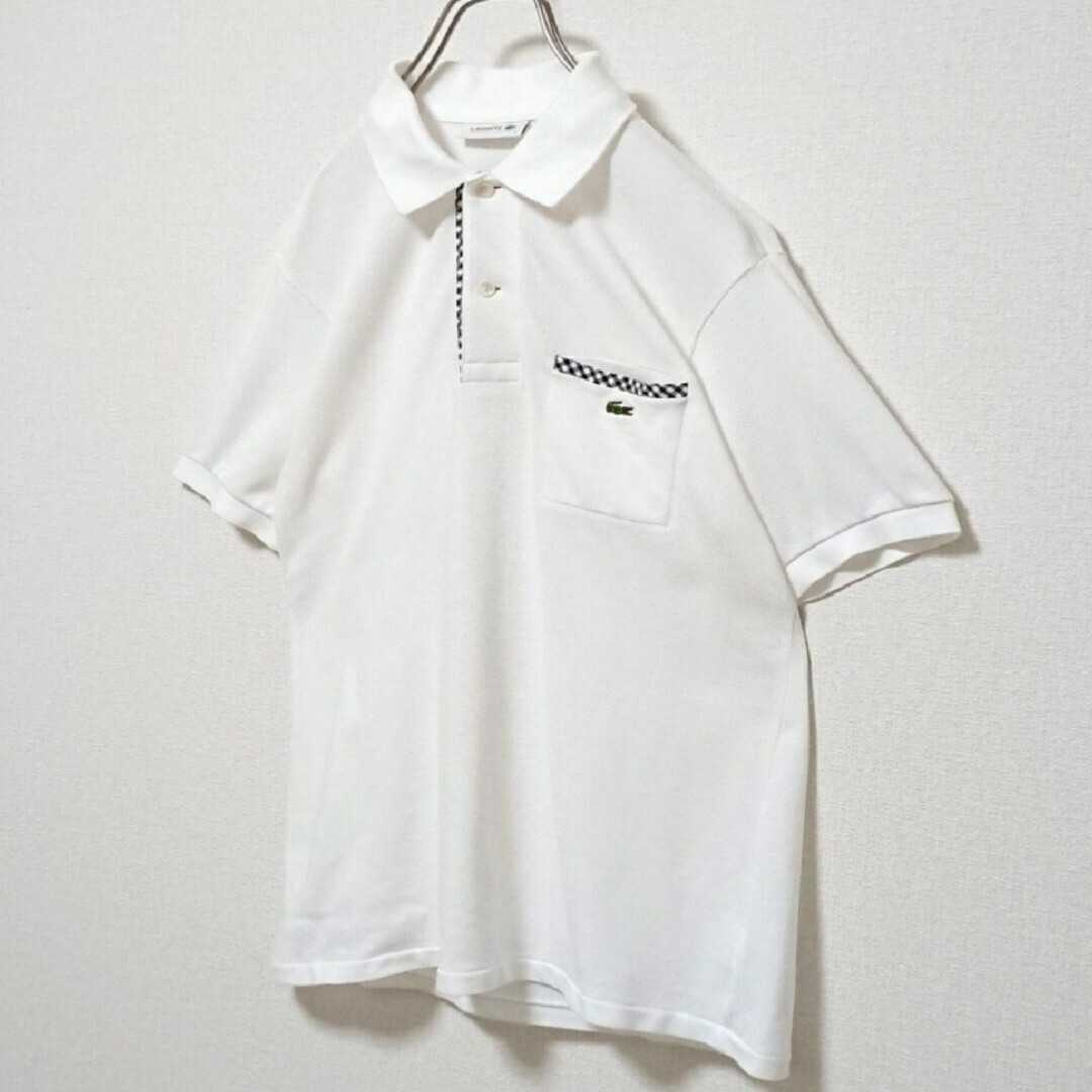 LACOSTE(ラコステ)のラコステ ワンポイント 刺繍 ロゴ チェック 柄 ポケット ホワイト ポロシャツ メンズのトップス(ポロシャツ)の商品写真