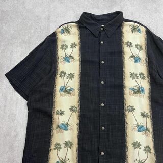 ヴィンテージ(VINTAGE)のパームツリー　アロハシャツ　半袖シャツ　大きめ　古着　ブラック　XL(Tシャツ/カットソー(半袖/袖なし))