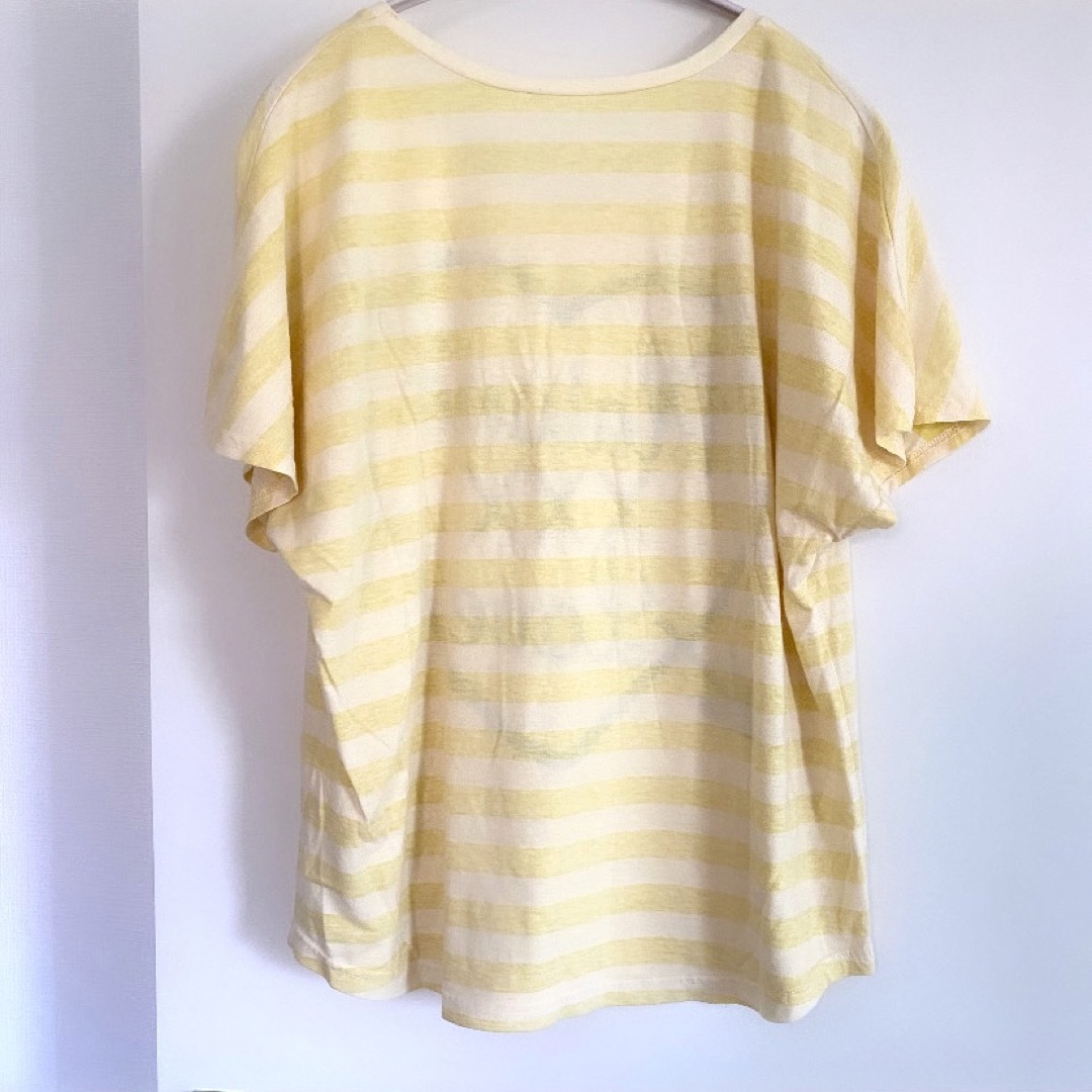 夏にぴったり♪さわやか黄色ボーダー半袖Tシャツ 白 ホワイト レディースのトップス(Tシャツ(半袖/袖なし))の商品写真