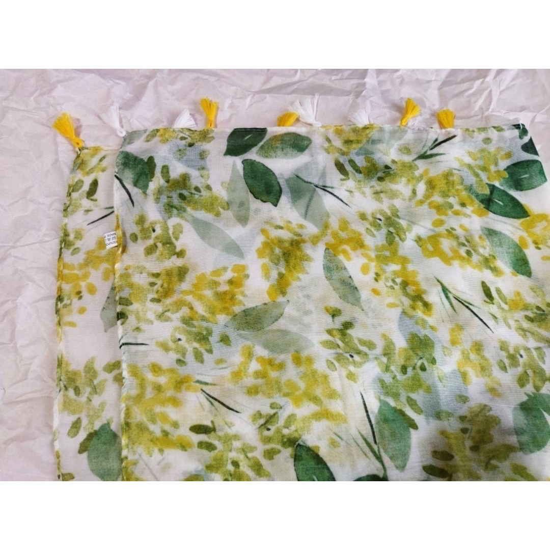 大判 ストール ミモザ イエロー 母の日 花柄 レディース フラワー フリンジ  レディースのファッション小物(ストール/パシュミナ)の商品写真