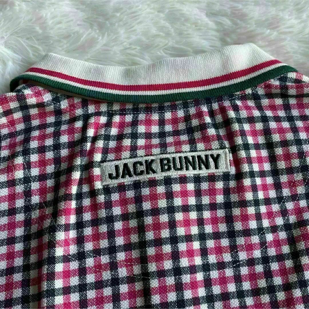 JACK BUNNY!!(ジャックバニー)の新品未使用　ジャックバニー　チェック柄　鹿の子長袖ポロシャツ　ピンク　1 スポーツ/アウトドアのゴルフ(ウエア)の商品写真