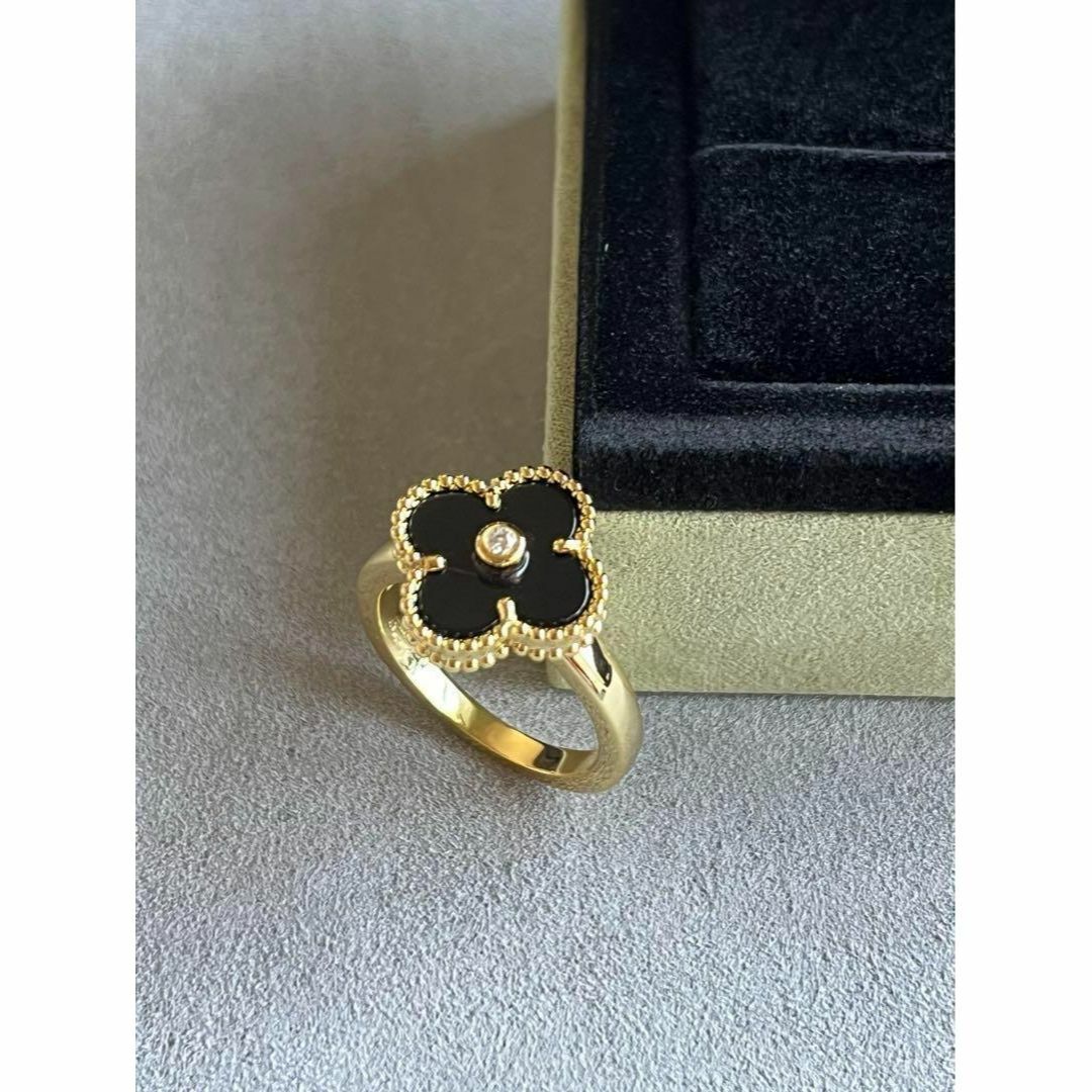 最高品質　イエローゴールド　18号 リング　指輪 オニキス 花　フラワー YG レディースのアクセサリー(リング(指輪))の商品写真