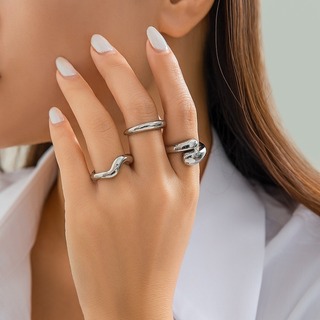 フリーサイズ　３点セット　指輪　シルバーリング　個性的　シンプル　調節可能　男女(リング(指輪))