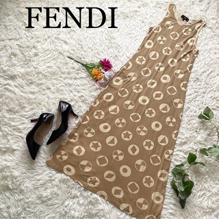 【大きめ】FENDI　フェンディー　総柄ノースリーブロングワンピース　ブランド