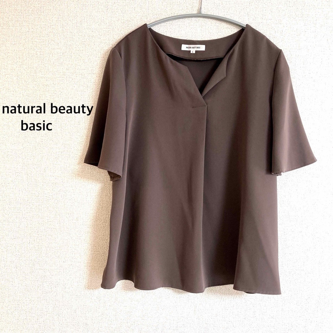 NATURAL BEAUTY BASIC(ナチュラルビューティーベーシック)の美品natural beauty basic カットソー　プルオーバー　ブラウン レディースのトップス(カットソー(半袖/袖なし))の商品写真