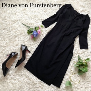 DIANE von FURSTENBERG - 【極美品】ダイアンフォンファステンバーグ　Vネックワンピース　七分袖　黒