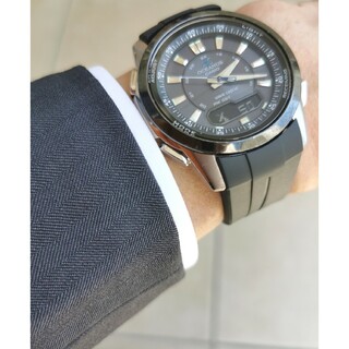 カシオ(CASIO)のカシオのアナデジ電波ソーラー腕時計　ベルト社外品(腕時計(アナログ))