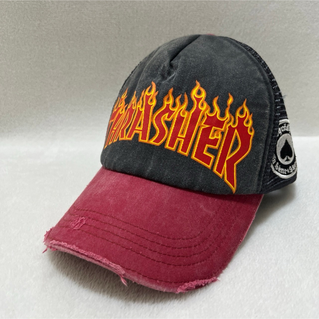 THRASHER(スラッシャー)の【ダメージ加工】希少 THRASHER スラッシャー ファイヤーロゴ キャップ メンズの帽子(キャップ)の商品写真