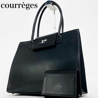 美品✨courreges レザートートバッグ ビジネスバッグ ロゴ 黒 ブラック