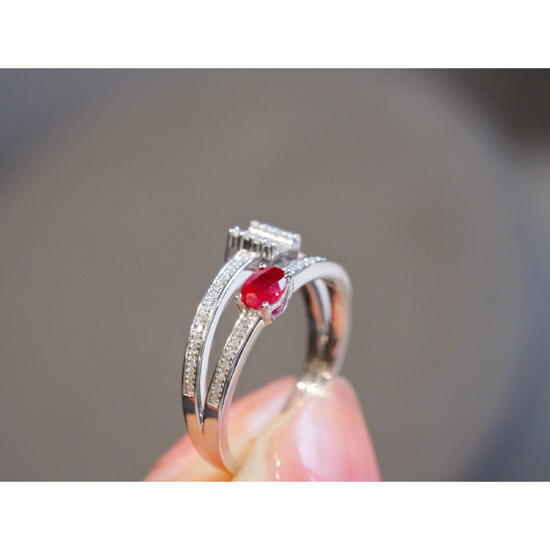 天然ダイヤモンド&ルビー付きリングk18 レディースのアクセサリー(リング(指輪))の商品写真