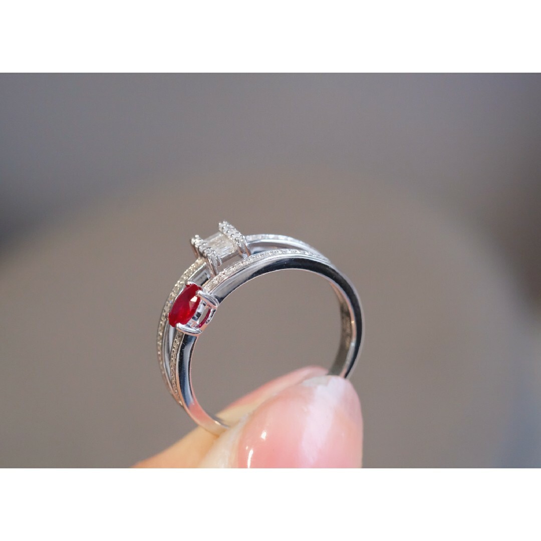 天然ダイヤモンド&ルビー付きリングk18 レディースのアクセサリー(リング(指輪))の商品写真