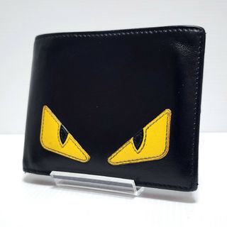 フェンディ(FENDI)のFENDI フェンディ モンスター 二つ折り ブラック バグズアイ レザー 黒(折り財布)