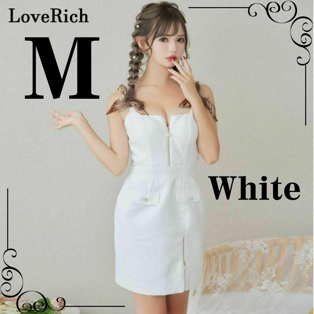 JEWELS(ジュエルズ)の【最終値下げ】LoveRich ショルダー スカーフ キャバドレス M ホワイト レディースのフォーマル/ドレス(ミニドレス)の商品写真