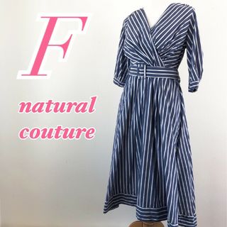 ナチュラルクチュール(natural couture)のナチュラルクチュール　七分袖ワンピース　F　ブルー　ホワイト　ストライプ　ロング(ロングワンピース/マキシワンピース)