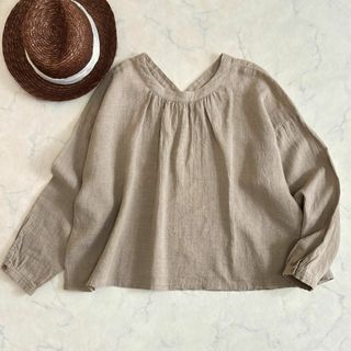 nest Robe - 美品♪ネストローブ リネン 麻 ギャザー 2WAY バンドカラー モカ hk8